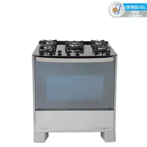 Fogão de Piso Suggar Master Grill 5 Bocas Preto ou Prata com Mesa de Vidro e Porta Espelhada