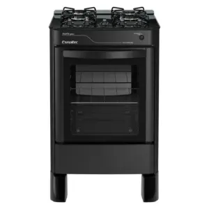 Fogão de Piso Esmaltec Ágata Glass 4 Bocas Preto com Forno Limpa Fácil e Acendimento Automático