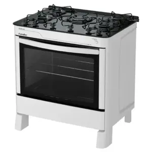 Fogão de Piso Esmaltec Ágata Glass 5 Bocas Branco com Forno Limpa Fácil e Acendimento Automático