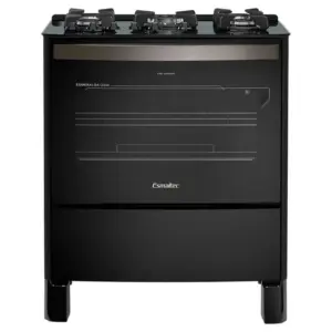 Fogão de Piso Esmaltec Esmeralda Glass Gourmet 5 Bocas Preto com Timer Digital e Grill Elétrico