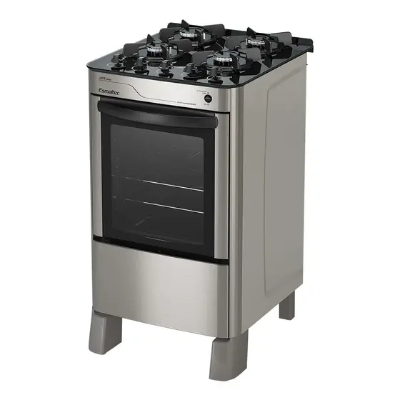 Fogão de Piso Esmaltec Jade Glass 4 Bocas Inox com Forno Autolimpante e Acendimento Automático