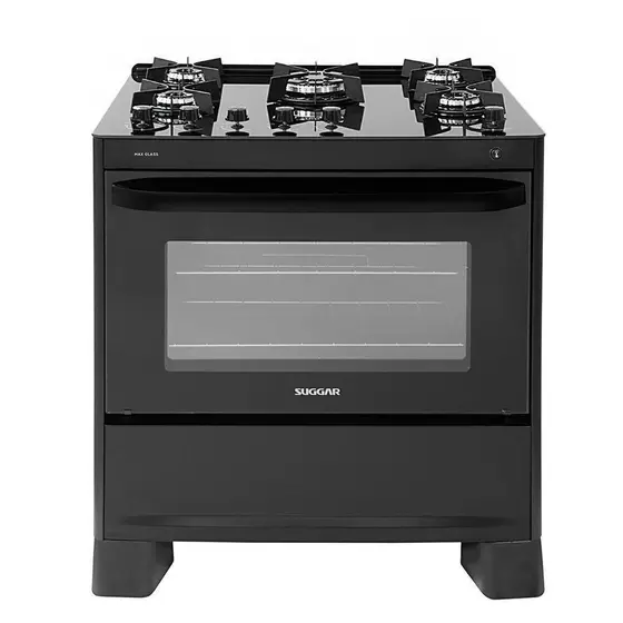 Fogão de Piso Suggar Max Glass 5 Bocas Preto com Vidro Temperado Bivolt
