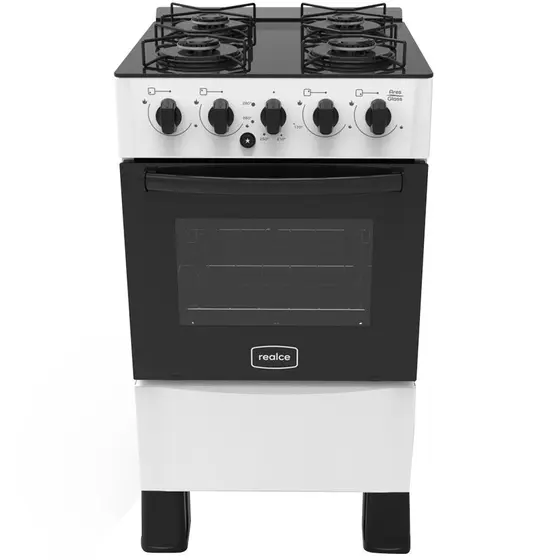 Fogão de Piso Realce Ares Glass 4 Bocas Automático com Mesa de Vidro e Forno 50L