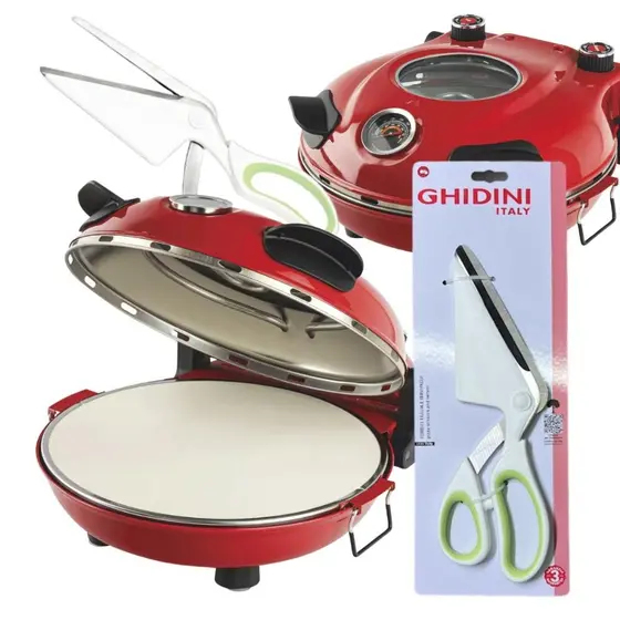 Forno Elétrico de Bancada Prattos para Pizza e Pães Vermelho Italiano 127V com Pedra Cerâmica