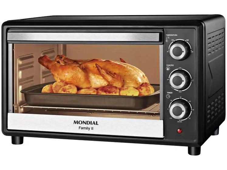 Forno Elétrico de Bancada Mondial Grand Family II 42L Multifuncional Preto e Prata FRN-42-B