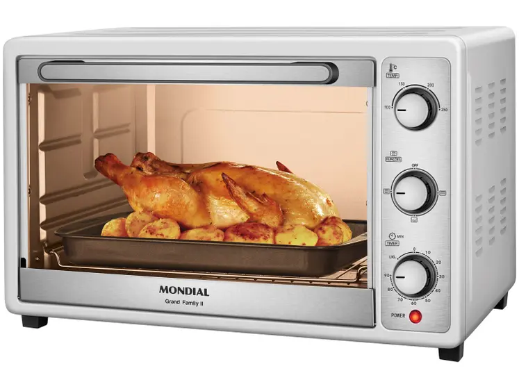 Forno Elétrico de Bancada Mondial Grand Family II 52L Multifuncional Branco e Prata FRN-52-W