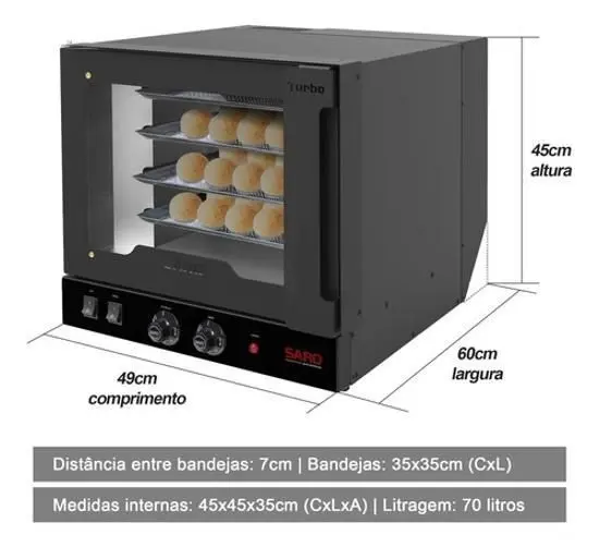 Forno Elétrico Turbo Saro com 4 Esteiras 127V