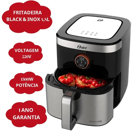 Fritadeira Elétrica Air Fryer Oster 4,8L 1500W 220V com Revestimento