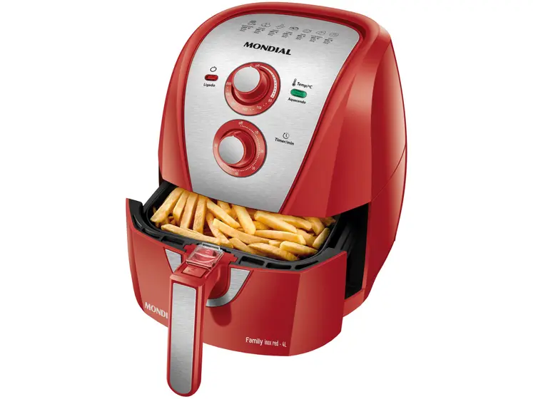 Fritadeira Elétrica Air Fryer Mondial Family Vermelha e Inox 4L com Timer AFN-40-RI
