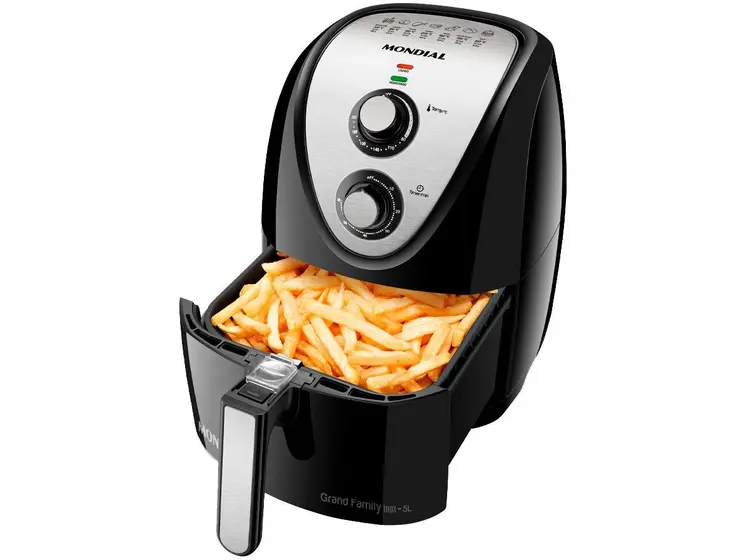 Fritadeira Elétrica Air Fryer Mondial Grand Family Inox/Preto 5L com Timer AFN-50-BI