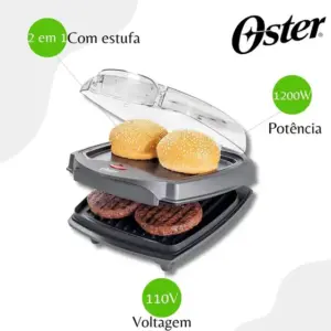 Grill Elétrico Burger Oster 2 em 1 com Estufa 110V OGRL500 Grill Elétrico Burger Oster 2 em 1 com Estufa 110V OGRL500