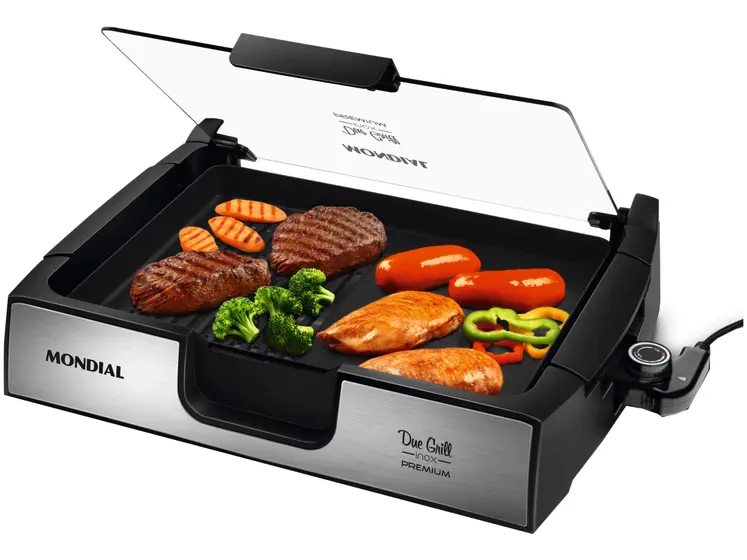 Grill Elétrico Mondial Premium Due Retangular com Chapa 1270W