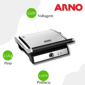 Grill Sanduicheira Elétrico Arno Inox 110V GGRA Grill Sanduicheira Elétrico Arno Inox 110V GGRA