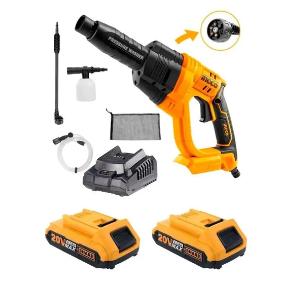 Lavadora de Alta Pressão Portátil Ingco com 2 Baterias 2.0A e Acessórios