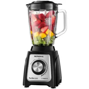 Liquidificador Mondial Turbo Glass Preto/Inox 1400W 12 Velocidades Copo de Vidro L-1400-GI