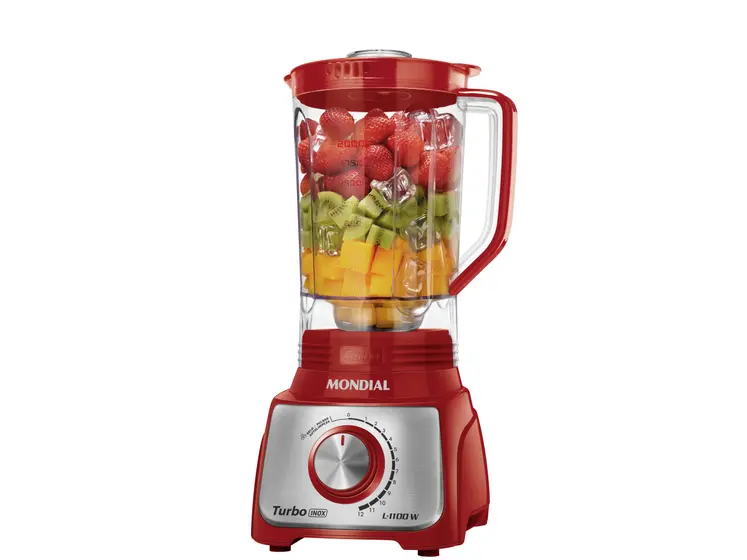 Liquidificador Mondial Turbo Inox Vermelho 1100W 12 Velocidades com Filtro L-1100-RI