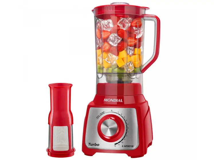 Liquidificador Mondial Turbo Inox Vermelho 1200W 12 Velocidades com Filtro L-1200-RI