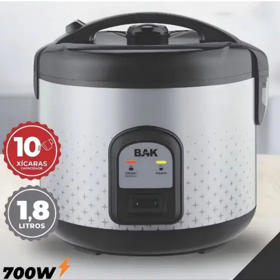 Panela de Arroz Elétrica BAK 10 Xícaras 1.8L 700W Inox 220V