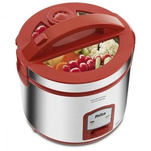Panela de Arroz Elétrica Philco Ellegance 5 Xícaras 400W Inox Vermelho 220V