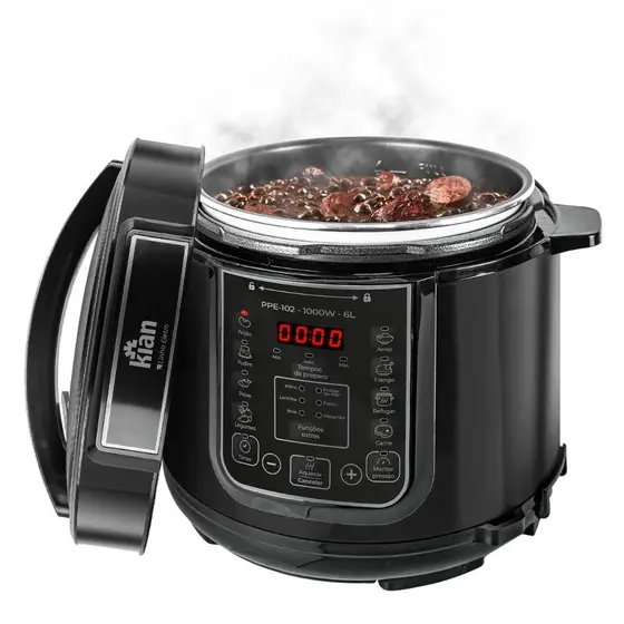 Panela de Pressão Elétrica Kian 6L Preto com Timer Cuba Antiaderente 220V PPE-102