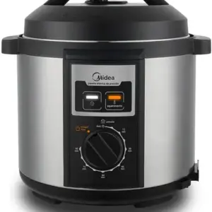 Panela de Pressão Elétrica Mecânica Midea 6L Inox Preto Prata 110V