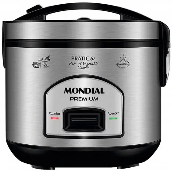 Panela de Arroz Elétrica Mondial Pratic 6i Premium 6 Xícaras 500W Prata/Preta 220V PE-43-6X