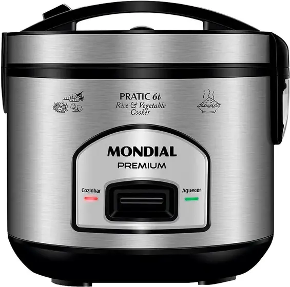 Panela de Arroz Elétrica Mondial Pratic 6i 6 Xícaras Preto/Inox 220V PE-43-6X