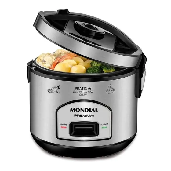 Panela de Arroz Elétrica Mondial Pratic 6i Premium 6 Xícaras 500W Preto/Inox 127V PE-43-6X