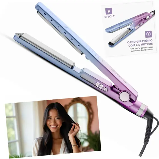 Prancha Alisadora Mondial Cerâmica Titânio Tourmaline Nano Silver 150°C a 230°C Bivolt P-JU-03