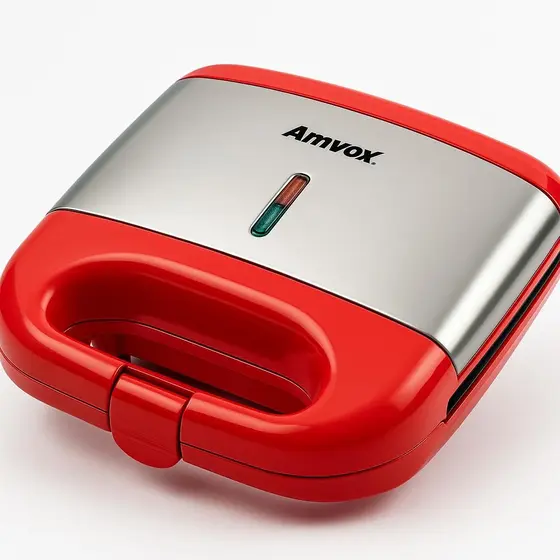 Sanduicheira e Grill Elétrica Amvox Inox Vermelha 750W 110V