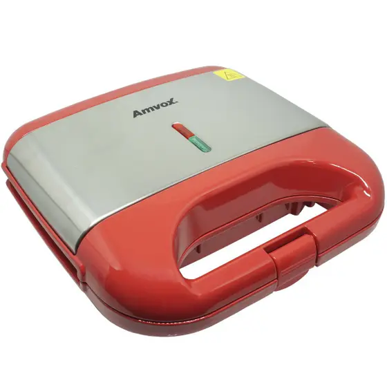 Sanduicheira e Grill Elétrica Amvox Dupla Antiaderente Vermelha Inox 750W AMS 500 RED