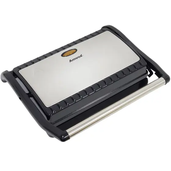 Sanduicheira e Grill Elétrica Amvox Dupla Antiaderente Grelhados 800W AMS 800 Inox
