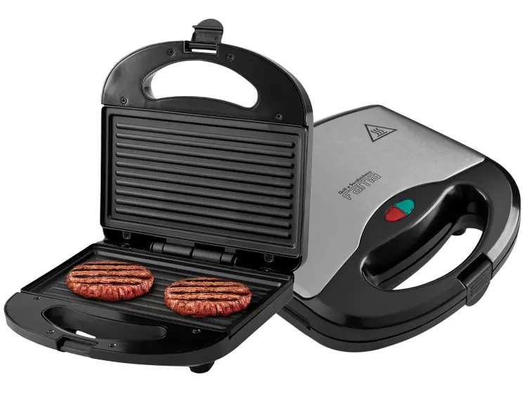 Sanduicheira Fama (Britânia) Preta e Prata Antiaderente Controle de Temperatura 700W FGR01PI