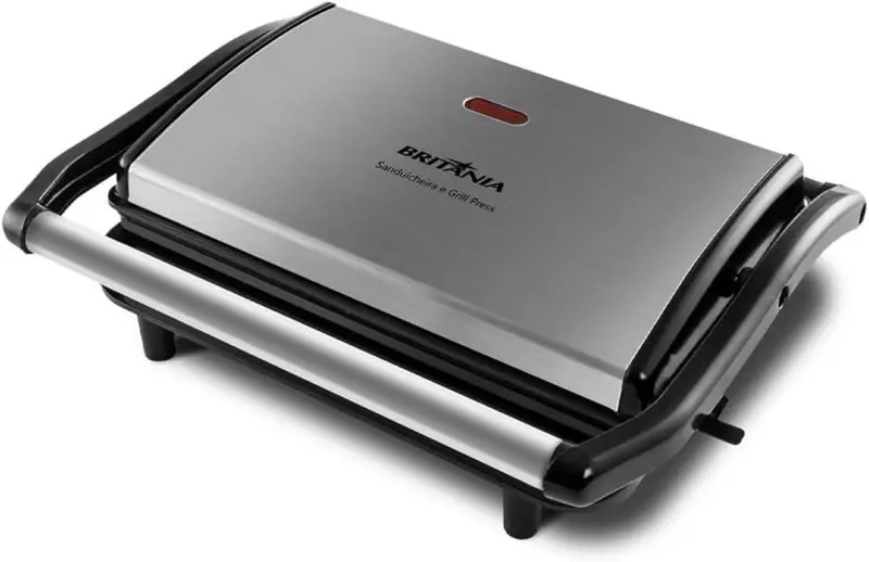 Sanduicheira/Grill Britânia Press 2 em 1 Prata Antiaderente 850W 220V BGR27I