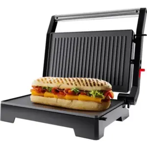 Sanduicheira Mini Grill Elétrico Oster Inox 2 em 1 com Chapas Ondulada e Lisa Abertura 180° 1000W 127V OGRL230