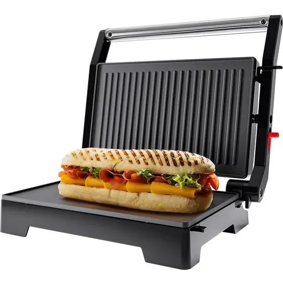 Sanduicheira Mini Grill Elétrico Oster Inox 2 em 1 com Chapas Ondulada e Lisa Abertura 180° 1000W 127V OGRL230
