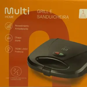 Sanduicheira MiniGrill Multi Preta Chapa Antiaderente Dupla 750W 220V CE044