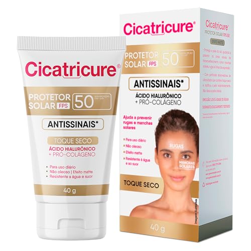 Cicatricure Protetor Solar Facial FPS 50 Antissinais Toque Seco UVA/UVB Para Pele Oleosa, Resistente à Água e Suor, Efeito Matte, Hidratante Diário Skin Care 40 ml
