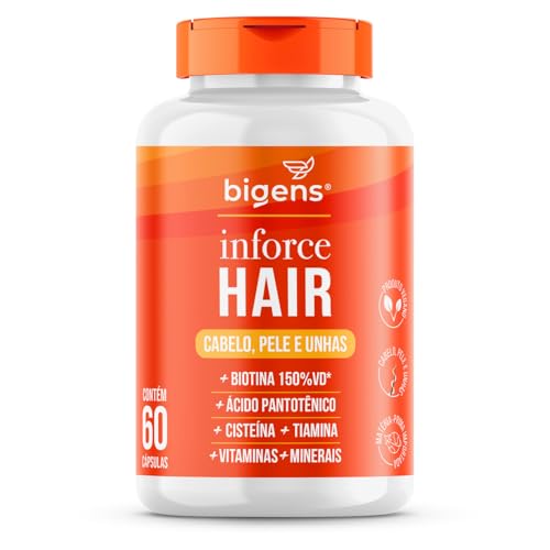 Inforce Hair, multivitaminico para cabelo, pele e unhas, Biotina, Ácido pantotênico, Cisteína, Tiamina, 60 cápsulas, Biogens