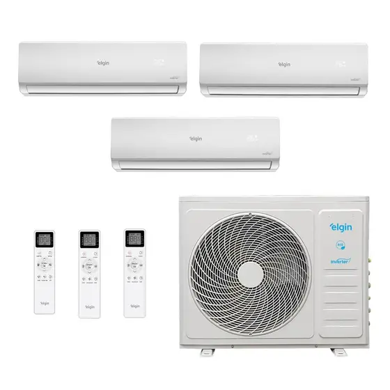 Ar Condicionado Tri Split Hi Wall Inverter Elgin Total Plus 27000 BTUs (12000+12000+12000) Quente/Frio MTQE27C2CB – 220V