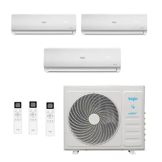 Ar Condicionado Tri Split Hi Wall Inverter Elgin Total Plus 27000 BTUs (9000+9000+12000) Quente/Frio MTQE27C2CB – 220V