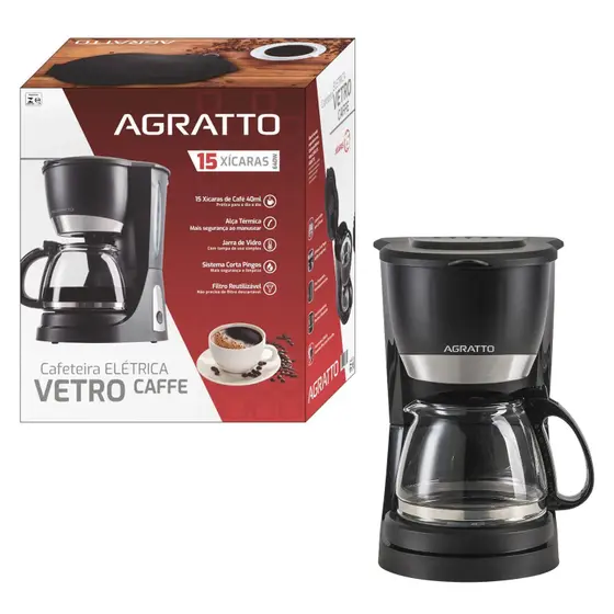 Cafeteira Elétrica de Gotejamento Agratto Vetro Premium 15 Xícaras 600ml 550W 220V CEV15