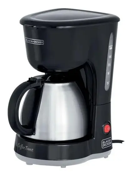 Cafeteira Elétrica de Gotejamento Black+Decker 18 Cafés Jarra Inox Preta 600W 127V CM15