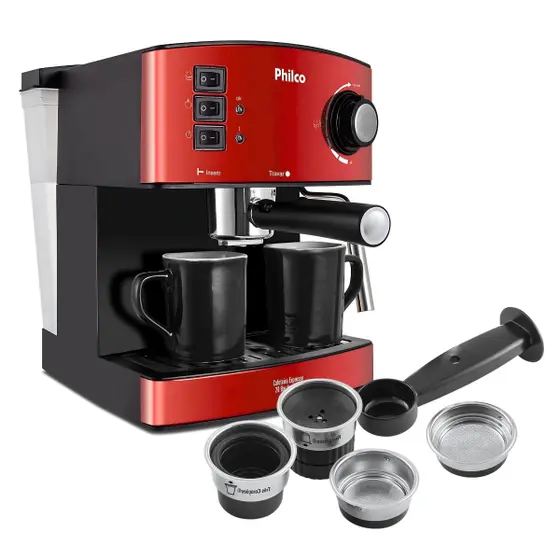 Cafeteira Expresso Philco 20 Bar Inox Red compatível com Três Corações e Nespresso