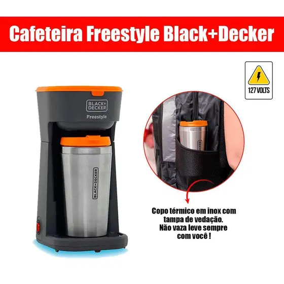Cafeteira Elétrica Individual Black+Decker Freestyle Cinza 600W 127V CM01BR
