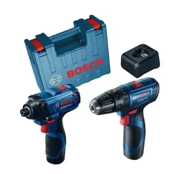 Kit Furadeira de Impacto Parafusadeira Bosch GSB 120-LI + Parafusadeira de Impacto GDR 120-LI 12V com Maleta e Carregador