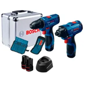 Kit Parafusadeira Furadeira Bosch GSR120 + Chave de Impacto GDR120 com Caixa de Alumínio 06019G80E3