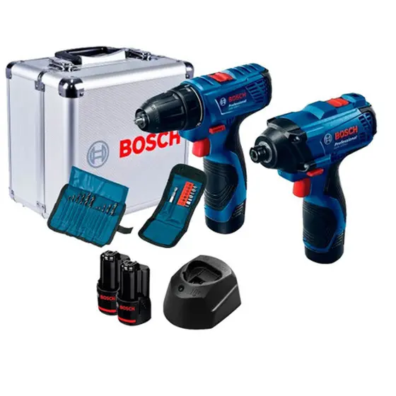 Kit Parafusadeira Furadeira Bosch GSR120 + Chave de Impacto GDR120 com Caixa de Alumínio 06019G80E3