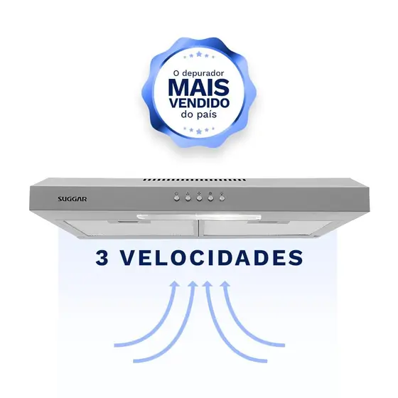 Depurador de Ar de Parede com Exaustor Suggar Slim 60cm Prata 127V DPS161PR
