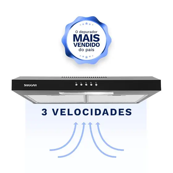 Depurador de Ar de Parede com Exaustor Suggar Slim 60cm Preto 127V DPS161PT